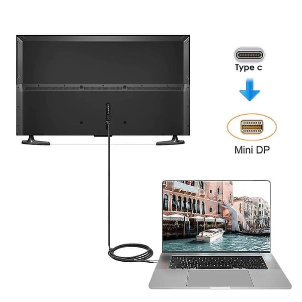 USB-C till Mini DisplayPort-kabel, USB Typ C för 3 till Mini DP-sladd 4K-adapterkabel