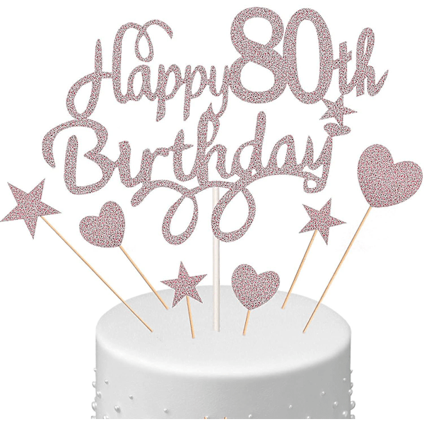 10 st 80-års födelsedagstårta dekorationer för damer kvinnor, grattis på 80-års födelsedagstårta dekoration med stjärnhjärtatårta dekoration