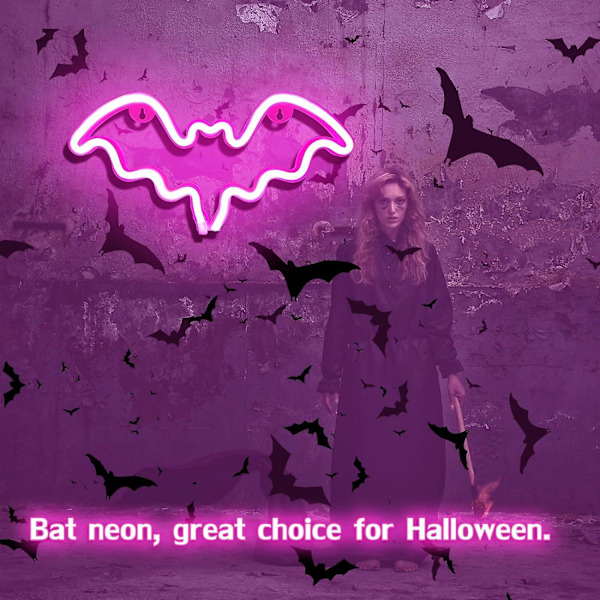 Halloween Bat Neon Skilt, Vægsmykke, Bat Formet Lampe Med Batteri Eller USB Strøm Til Halloween Fest, Bar, Værelse Dekoration, Børnegave (Pink)