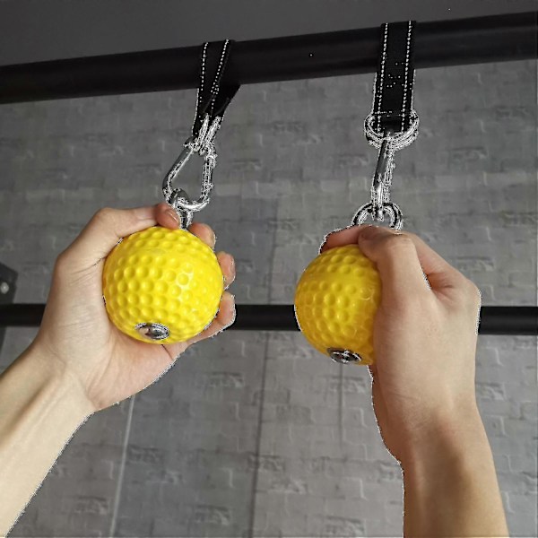 2 stk. Pull Up Ball med kraftig rem, skridsikker håndøvelse (gul)