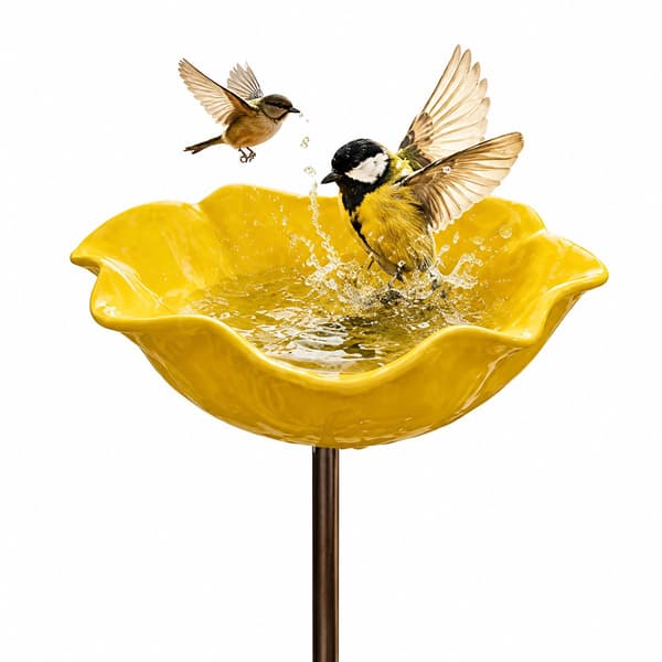 Fugledrikker - 14*14*65cm - Legeringsmateriale - Elegant Blomsterform - Hagedekorasjoner - Kjæledyrtilbehør - Gul