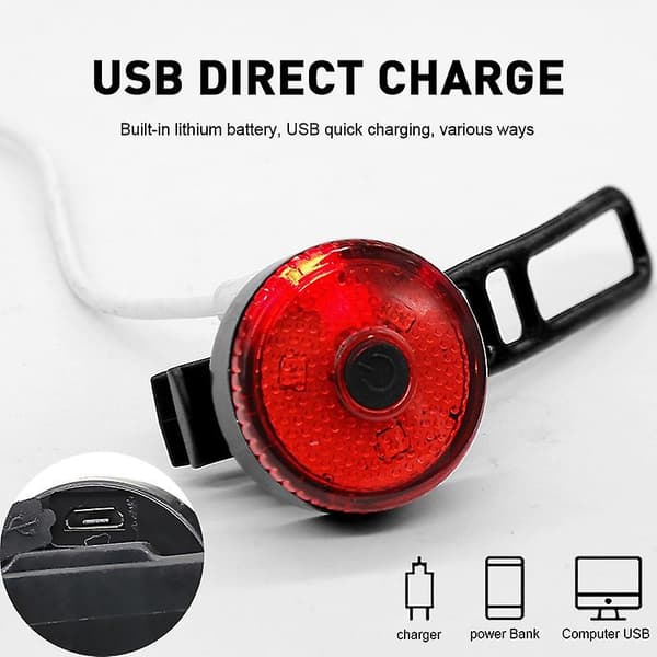 Mini LED Sykkellys Baklys USB Ladbar Vanntett IPX4 Sikkerhet