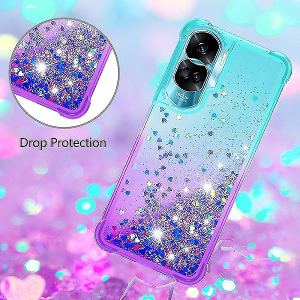 Gradient støtsikker deksel for Honor 90 Lite 5g, TPU-deksel med flytende glitter