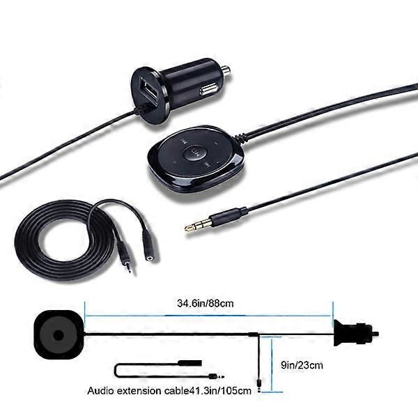 Bluetooth-bilsats Bluetooth-mottagare, Bluetooth handsfree-ljudadapter inbyggd mikrofon luftventilklämma, 2.1A USB-billaddare