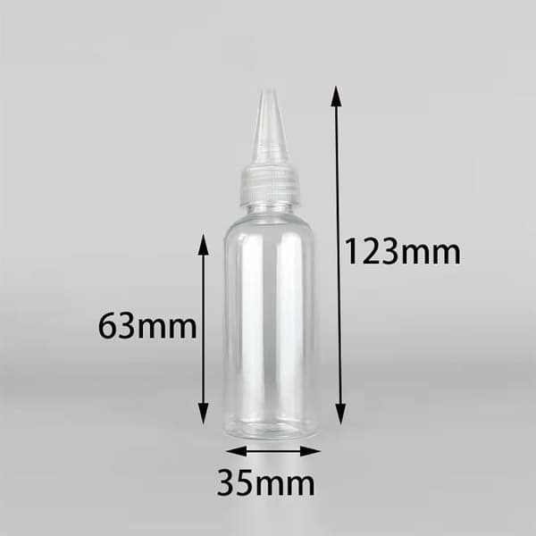 Fyra 60 plastflaskor med klämfunktion, små tomma sprayflaskor, färg, lim, bläckapplikatorer, hårfärgningsflaskor, droppflaskor