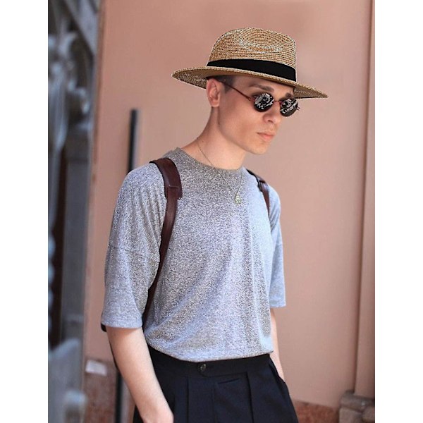 Traditionel Rulbar Panamahat Med Bred Skygge, Åndbar Sommer Håndlavet Halmhat, Herre Fedora Solhatte