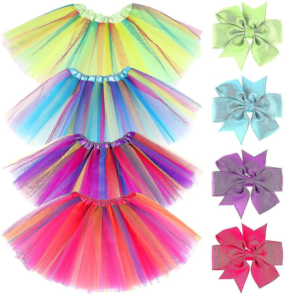 8 Stykker Pige Tutu Skørter Regnbue Ballet Kostumer Inkluderer 4 Stykker Prinsesse Tutu