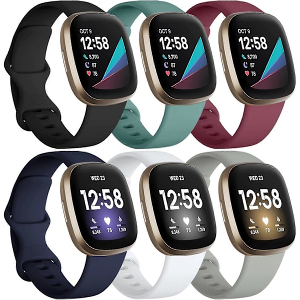 6-pack armband för Fitbit Versa 3/4/Sense: Mjuka sportarmband