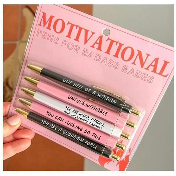 Motiverande Badass Pen Set, 5 st Funny Daily Kulspetspennor Kontorsgåvor