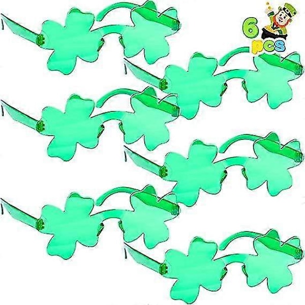 6 Par St. Patricks Day Shamrock Solbriller Irske Grønne Kløverbriller