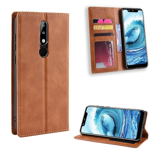 Retro Style Leather Auto-absorbed Wallet Shell for Nokia 5.1 Plus/X5