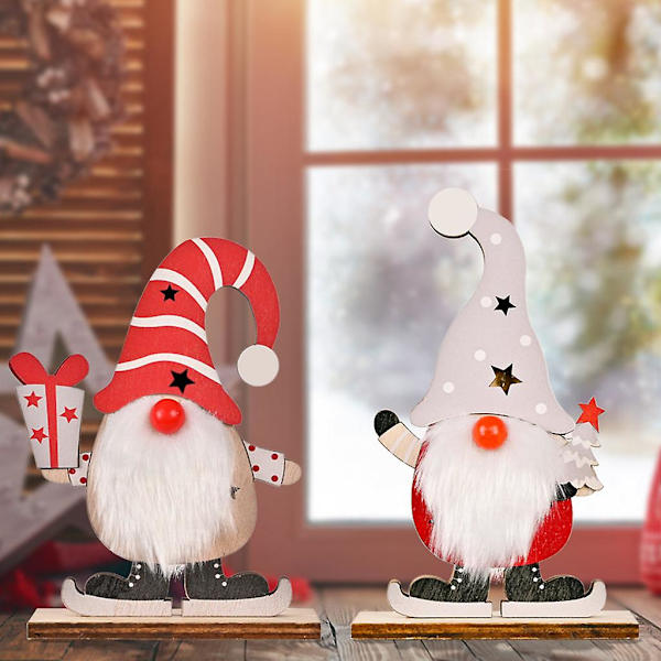 Träjultomte Ornament med LED-ljus Handgjord Svensk Tomte Nisse Skandinavisk Jultomte Elf Plysch för Dockor