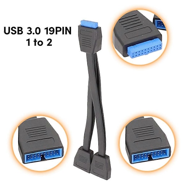 USB 3.0 19-nastainen header 1-2 jakaja emolevyn kaapeli Ei enää sotkua 20CM
