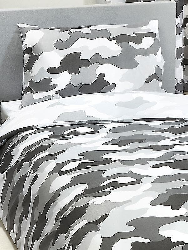 Grå Army Camouflage Vändbar Singel Täcke och Kuddfodral Set