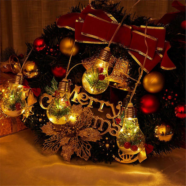Julekule LED Transparent Julekule Lyslenke Inkberry Pines Needle Fylling Juletre Hengedekor 4 Meter 10 Kuler 50 LED Lys