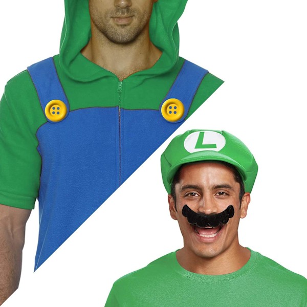 Super Mario Bros Mario Och Luigi Hattar Mustascher Elastiska Upphängare Handskar Knappar Cosplay Kostym