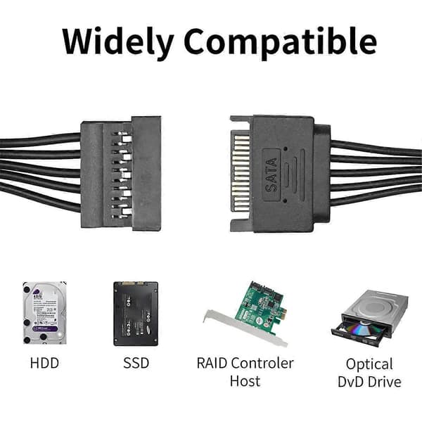 15 Pin Sata Strømsplitter 1 Til 5 Harddisk HDD SSD Strømforsyningskabel Ledningsforlængerkabel Harddisk