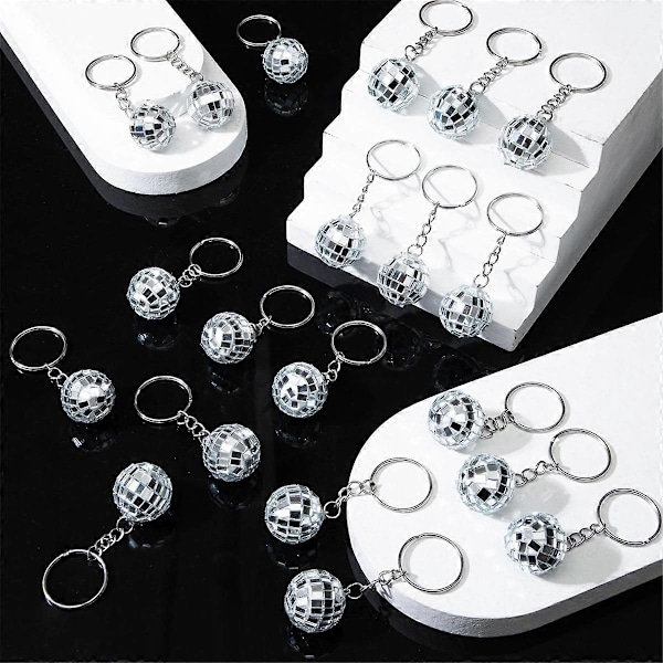 50 st Mini Disco Ball Nyckelring, Silver Spegel Disco Ball Bulk Nyckelring Partygåvor för 70- och 80-tals Disco