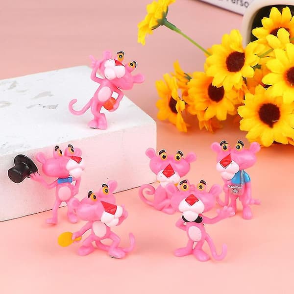 6 st Pink Panther Anime Figurer Skrivbordsmodell Bilprydnader Dockhusdocka Dekor