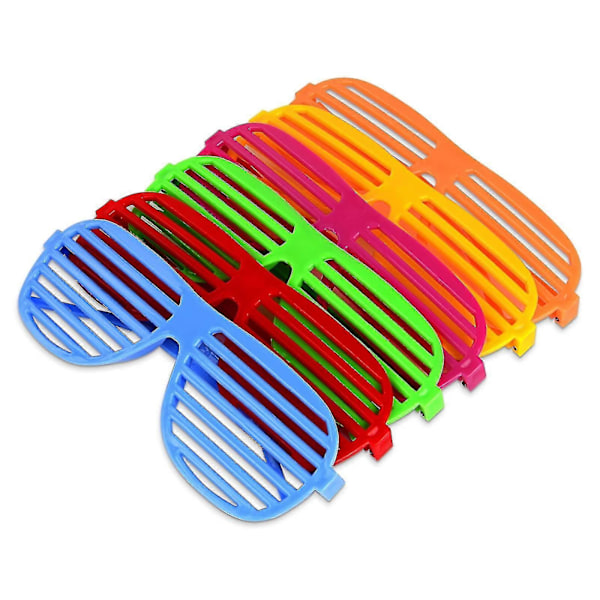 Neonfarvede Shutter Shadeds briller til børn, 6 stk. festlige solbriller i plastik, udklædningsbriller-