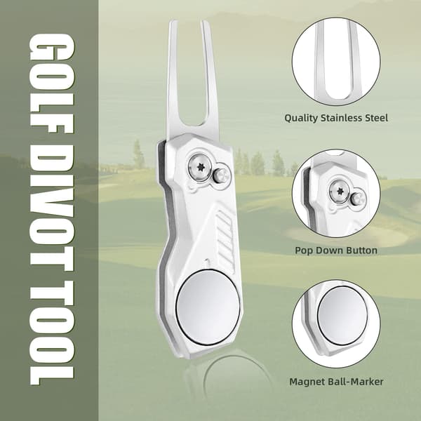 Golfboldmarkør med magnetisk golfboldmarkør | Sammenfoldelig golfboldmarkør helt i metal med pop-up-knap | Golftilbehør til mænd