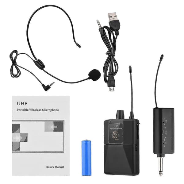 UHF Trådløst Mikrofon Headset med Sender og Mottaker, LED Digital Display Bodypack -CDSX