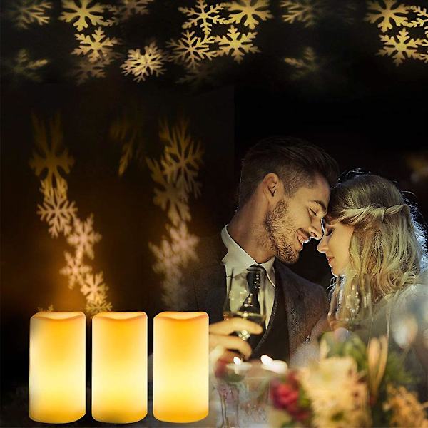 Ljusprojektor med LED-ljus, flamlös, snöflinga, julbelysning