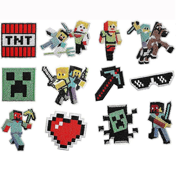 16 st Minecraft-serien Broderade Märken, Sy På Eller Stryk På Dekorativ Applikation För Kläder, Klänning, Hatt, Jeans, DIY-Tillbehör