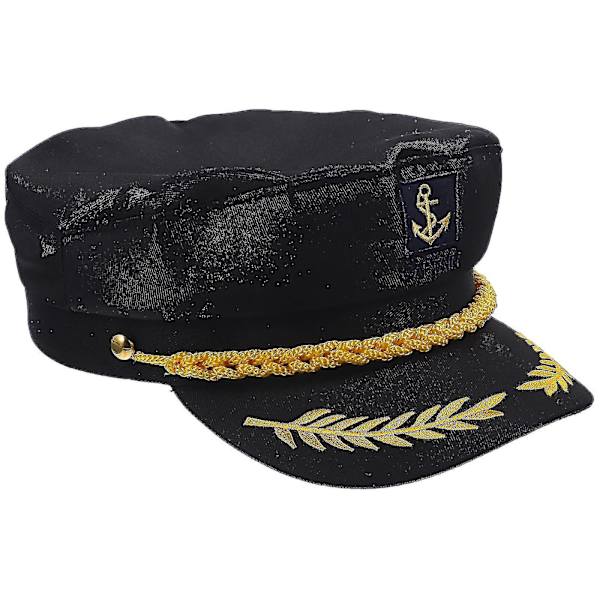 1 st. Sjökaptenhatt med Broderi, Marin Cosplay, Vuxen Kaptenhatt, Manian Stil, För Vuxna (Svart)