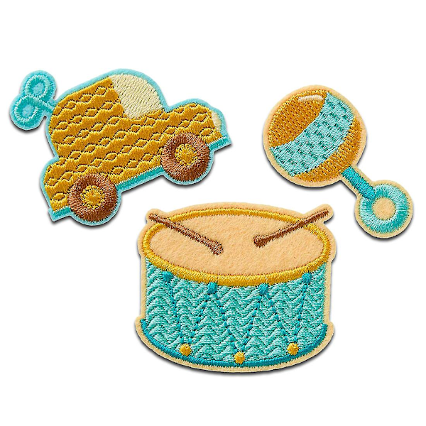 Patch / Strygemærke - Sæt Børn Baby 3-Deles Tromme Bil Rangle Legetøj - Patches / Stryge På