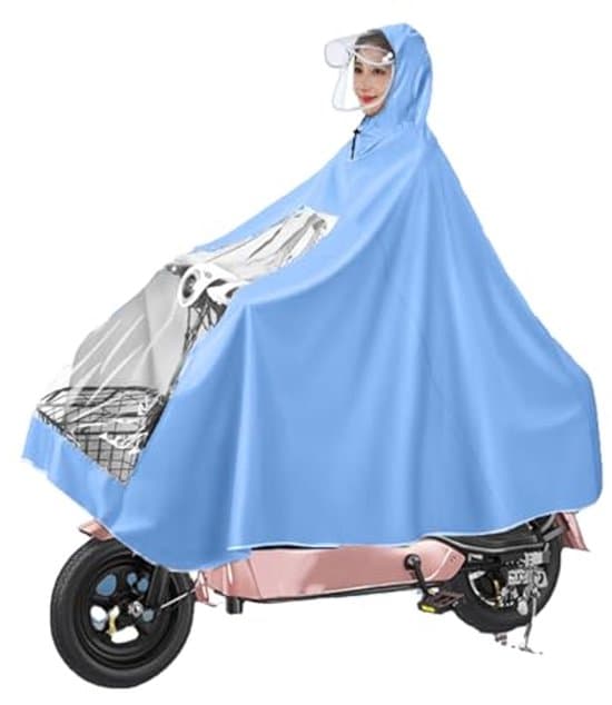 Vanntett regnkappe for sykkel og permobil - gjenbrukbar poncho med hette