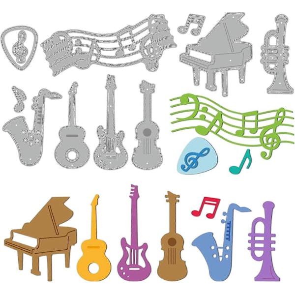Musikinstrument Piano Gitarr Skärformar för Musikälskare Västerländska Instrument Prägling Schabloner Mall för Dekorativ Prägling Papperskort DIY S
