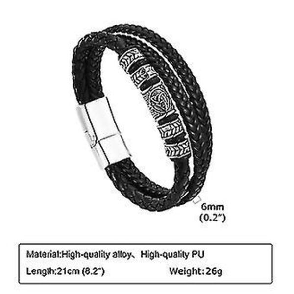 Herr Celtic Knot Charm Armband 3 Lager Svart Flätad Läderrep Kedja Armband Etniska Gåvor för Honom Smycken