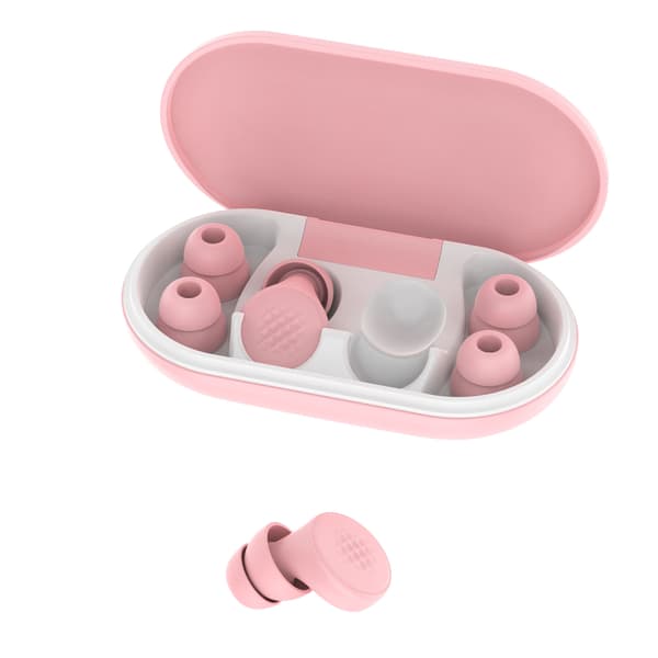 Sovöronproppar, 45 dB brusreducering, återanvändbara mjuka ergonomiska silikonöronproppar, 4 storlekar, lämpliga för sömn/resor/koncentration, rosa
