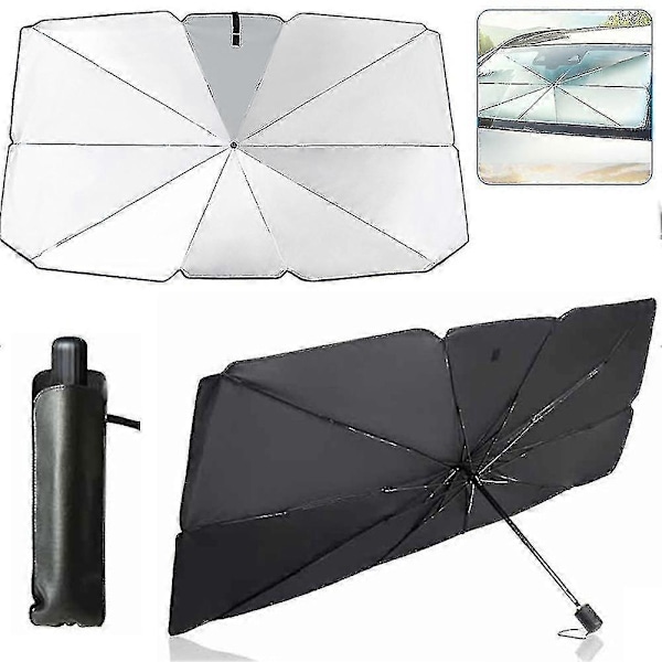 140cmCar Sunshade Windshield Sun Shade, Titanium Silver Cloth Foldable Windshield Sun Shade Umbrella