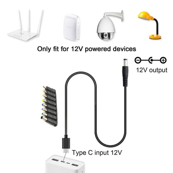 USB-C Type C PD til 12V 3.5/4.0/4.8 5.5x2.5mm strømforsyningskabel 100cm 65W maks