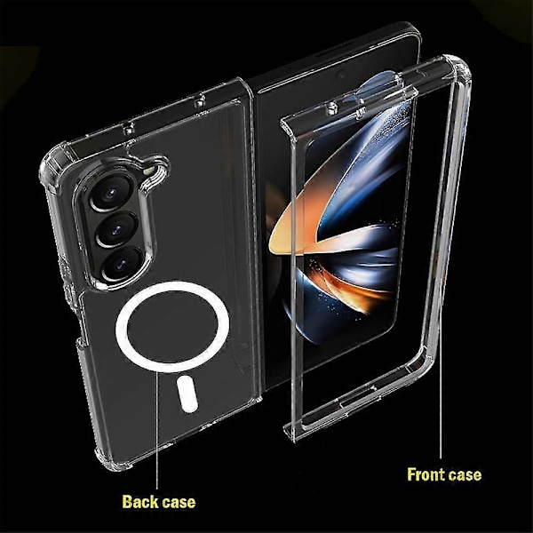 Z Fold 5 Selkeä Kotelo, Magneettinen Kotelo Yhteensopiva Samsung Galaxy Z Fold 5:n Kanssa Magsafe Langattomaan Lataukseen Z Fold 5 Läpinäkyvä Kotelo
