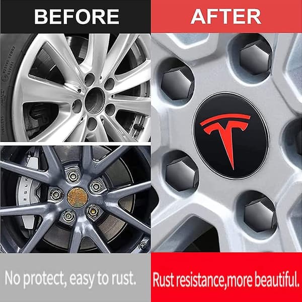 Aero Hjulkapslar och Hjulmutterkåpa Kit med Tesla Logotyp för Model 3, Model Y (röd)