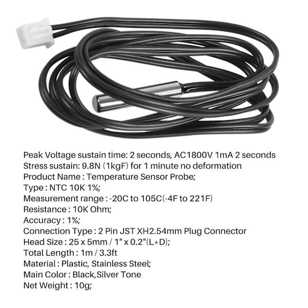 Ntc 10k Ohm Vandtæt Digital Termisk Temperaturføler Sonde 1m