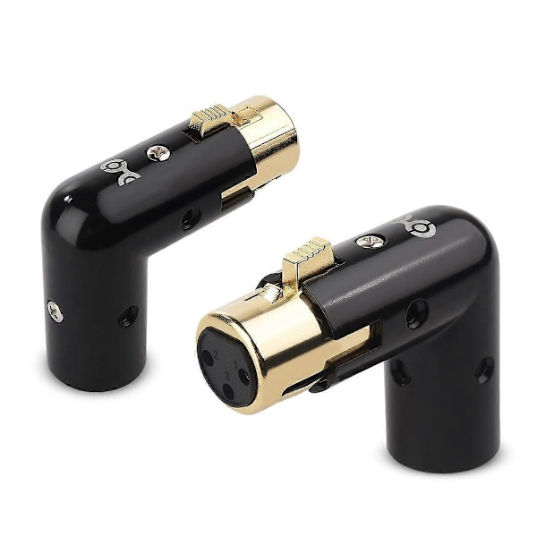 2 STK Lydadapterplugg Justerbar Hann til Hunn Rettvinklet XLR-adapter 3-Pin Svart (XLR 90 Grader)