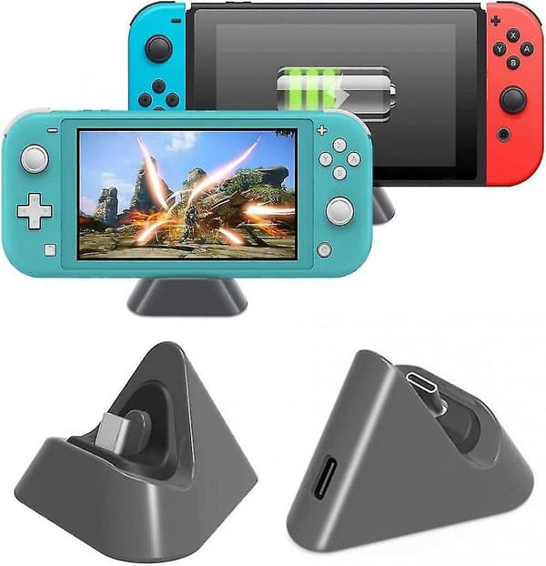 Laderdokk for Nintendo Switch Lite og Nintendo Switch, Bærbar Mini Laderstativ Laderdokkstasjon
