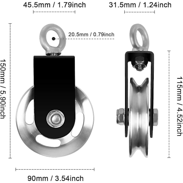 Remskivan Remskiva, 90mm Repskive med Sling och D-krok, 360 Swivel, För Lat Pulley System, Hemmagym Utrustning