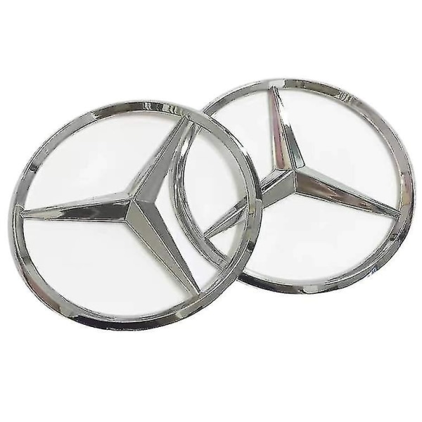 Mercedes-benz bakre logotyp Trunk 2-pack - 9 cm billogotyp bak - 90 mm trefaldig logotyp (silver)