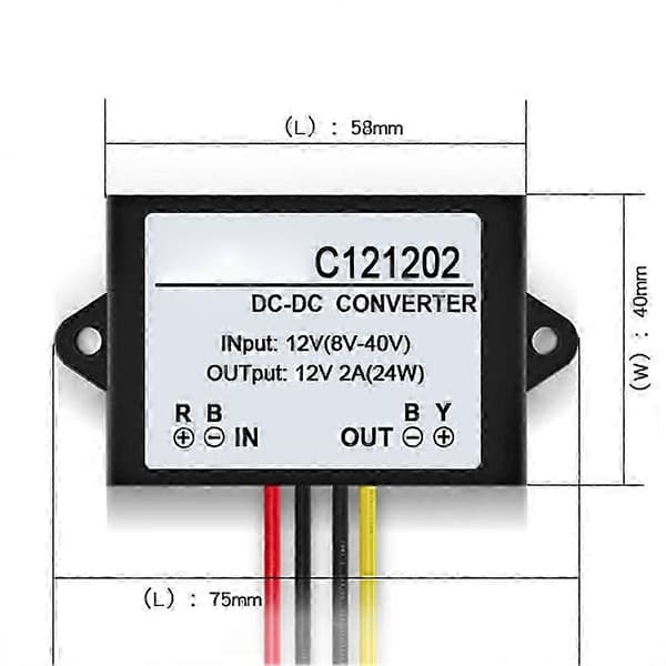 C121202 DC 12V til DC 12V 2A Vanntett Spenningsregulator Stabilisator Adapter P2025011017