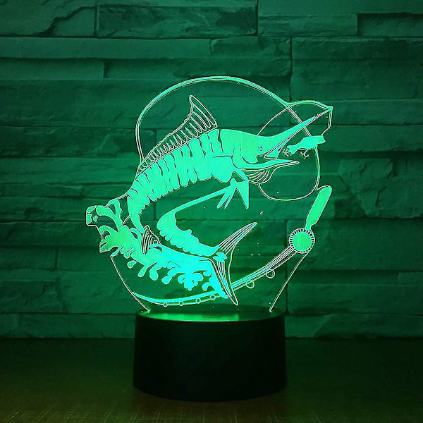 Fiske 3D LED Lys Stereo Akryl Nattelampe Fisk Spiser Agnet Stemningsbelysning 7 Farger