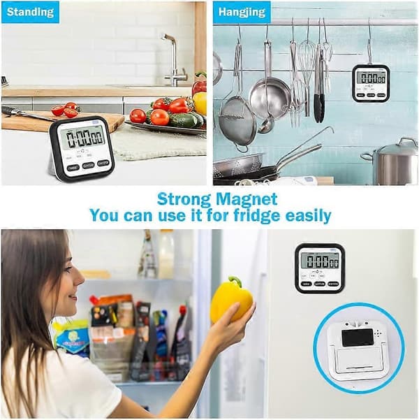 Digital Visuell Timer 24-Timer Magnetisk Klokkestoppklokke Opptelling & Nedtelling Timer med Stor LCD-Skjermvisning Store Siffer