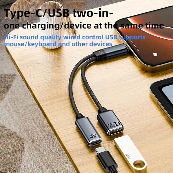 USB-C OTG -kaapeli PD-latausportilla, 2-in-1 harmaa