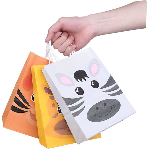 2024 Nya 18 st Djur Påsk Presentpåsar Presentpåse, Söta Djur Kraftpapperspåsar med Handtag, Barnkalaspåse Barnfest Papperspåsar (21 * 15 * 8CM)