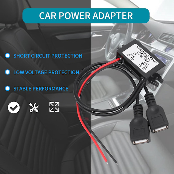 DC-omvandlare 12V till 5V 3A Dubbel 2 USB till Bilströmregulator Spänning
