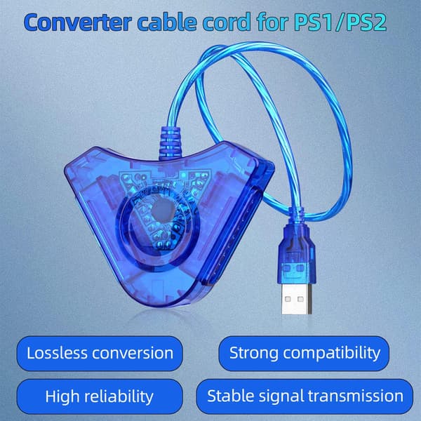 USB-adapterkonverterkabel egnet til Sony PS1 PS2 kablet controller gamepad joystick til PC - farve blå
